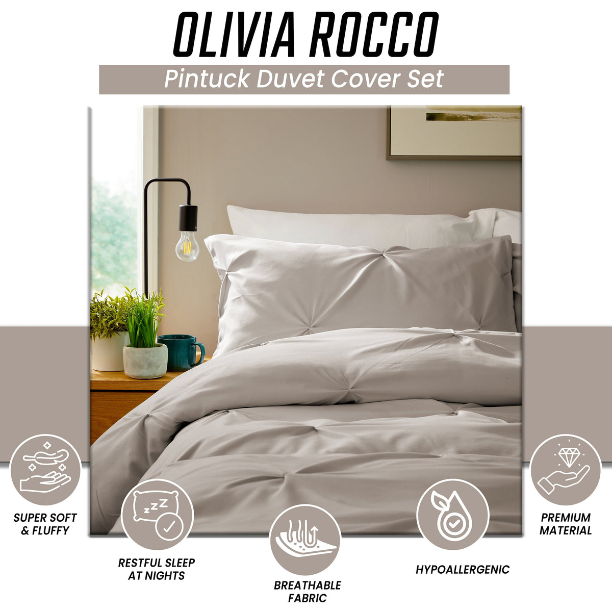 Pintuck Natural Microfibre Duvet Cover Set With Pillowcases Easy Care
