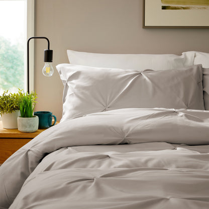 Pintuck Natural Microfibre Duvet Cover Set With Pillowcases Easy Care