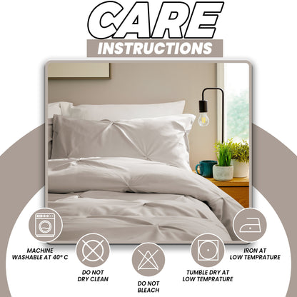 Pintuck Natural Microfibre Duvet Cover Set With Pillowcases Easy Care