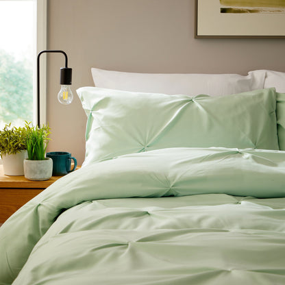 Pintuck Sage Green Microfibre Duvet Cover Set With Pillowcases Easy Care