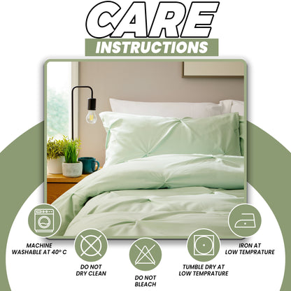 Pintuck Sage Green Microfibre Duvet Cover Set With Pillowcases Easy Care
