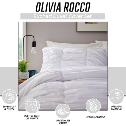 Ruched White Microfibre Duvet Cover Set With Pillowcases Ruffle Bedding