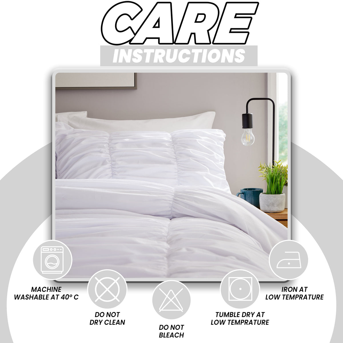 Ruched White Microfibre Duvet Cover Set With Pillowcases Ruffle Bedding