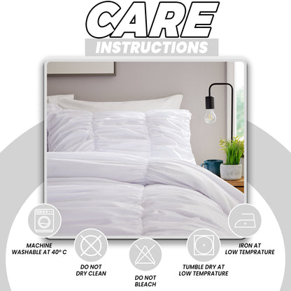 Ruched White Microfibre Duvet Cover Set With Pillowcases Ruffle Bedding