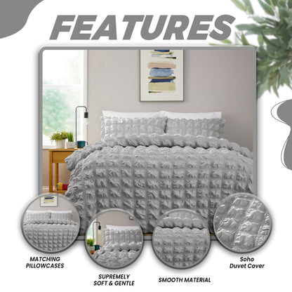 Soho Grey Microfibre Duvet Cover Set With Pillowcases Quilted Super Soft