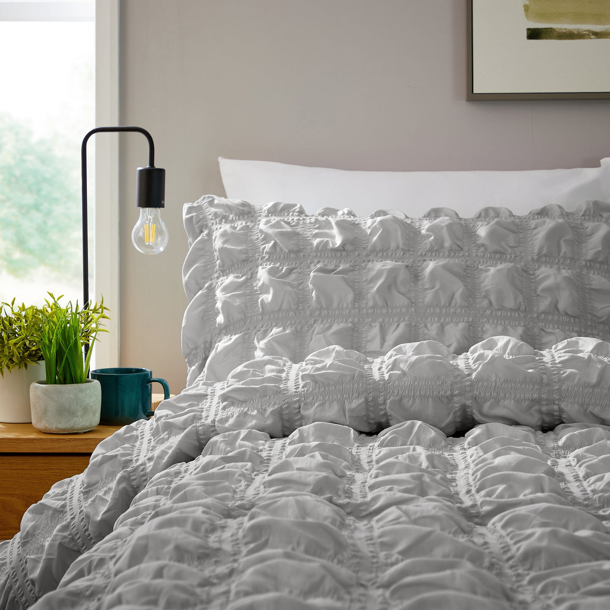 Soho Grey Microfibre Duvet Cover Set With Pillowcases Quilted Super Soft