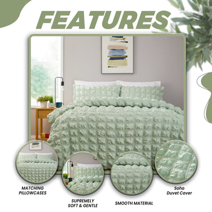 Soho Sage Green Microfibre Duvet Cover Set With Pillowcases Easy Care