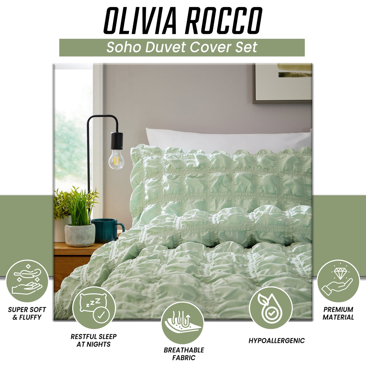 Soho Sage Green Microfibre Duvet Cover Set With Pillowcases Easy Care