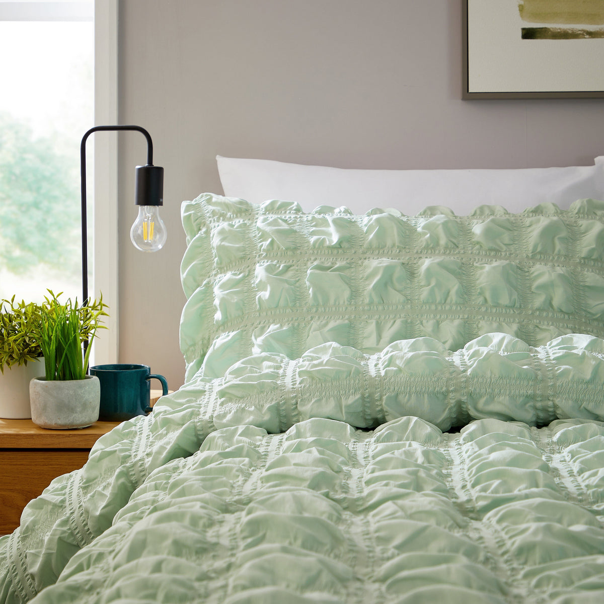 Soho Sage Green Microfibre Duvet Cover Set With Pillowcases Easy Care