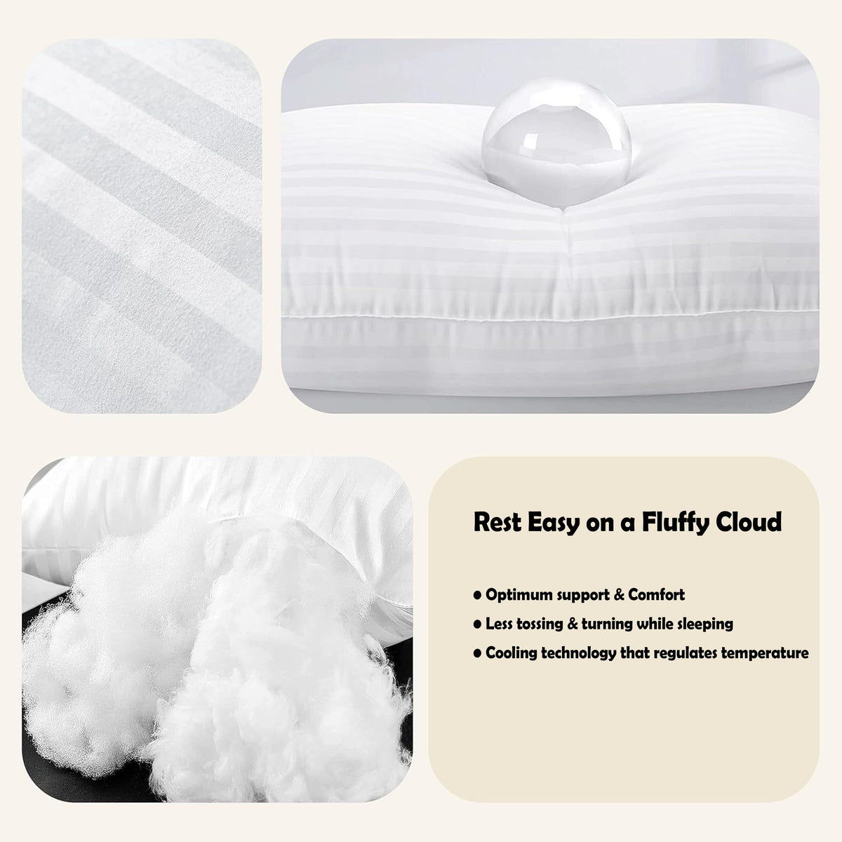 2 Pack Luxury Hotel Pillows Hypoallergenic Hollowfibre Soft Medium Support