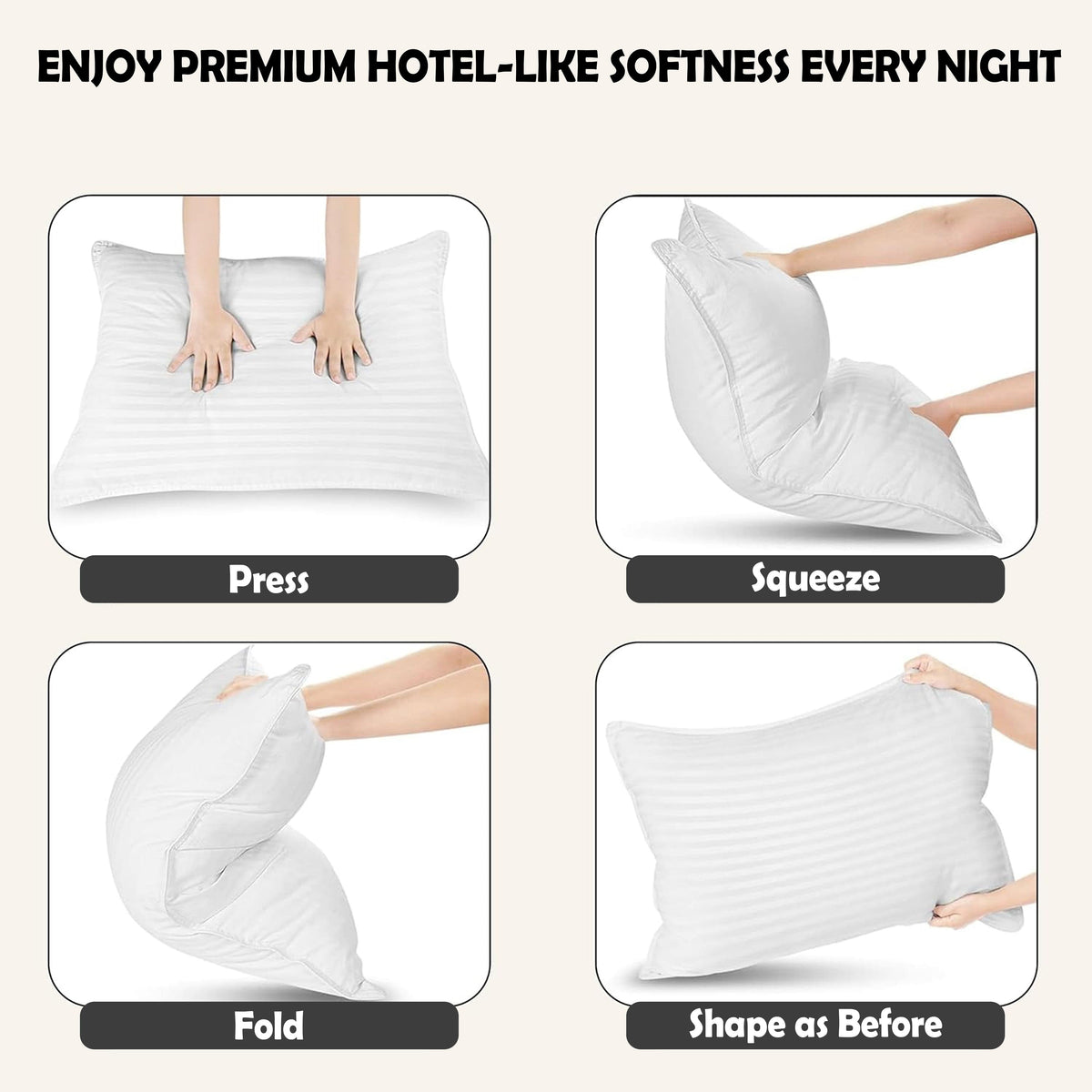 2 Pack Luxury Hotel Pillows Hypoallergenic Hollowfibre Soft Medium Support