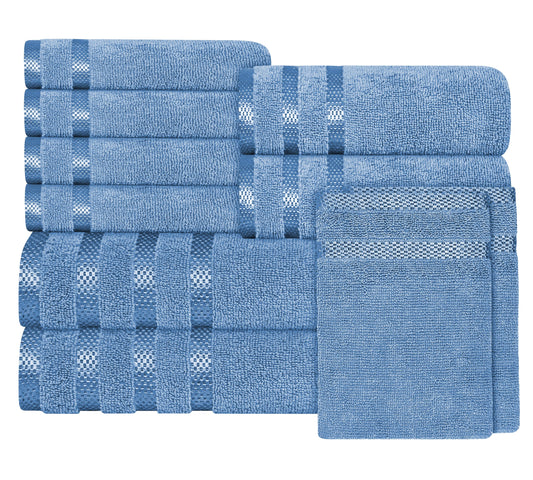 Belmont Viscose Stripe Blue Towels 100% Cotton Hotel Quality Super Absorbent