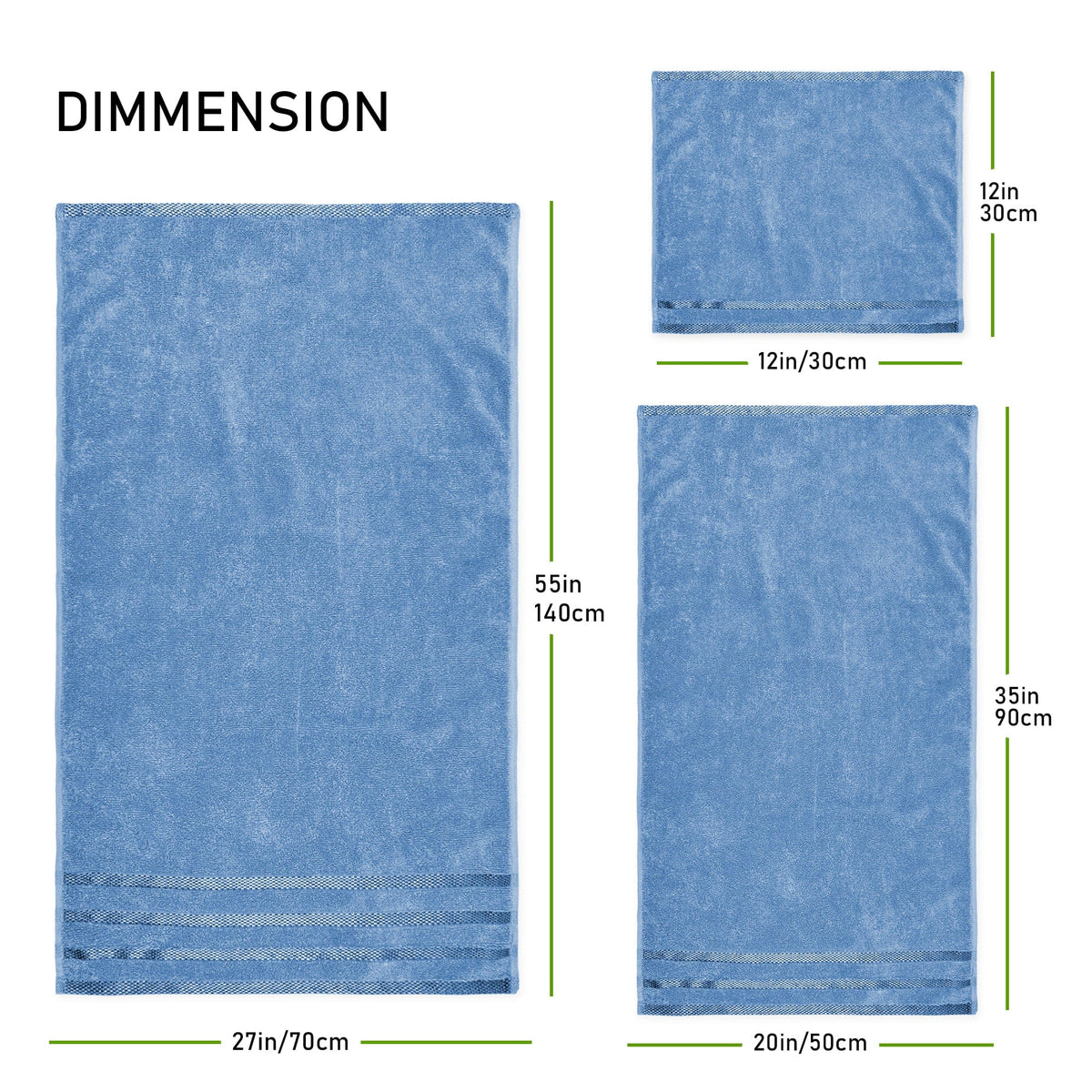 Belmont Viscose Stripe Blue Towels 100% Cotton Hotel Quality Super Absorbent