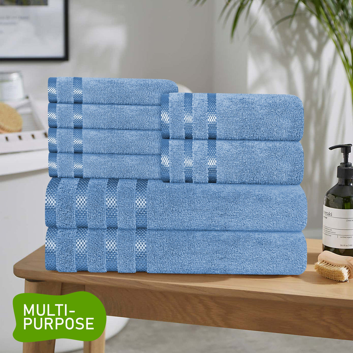 Belmont Viscose Stripe Blue Towels 100% Cotton Hotel Quality Super Absorbent