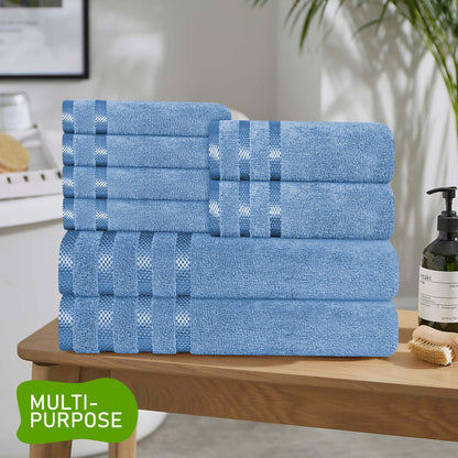 Belmont Viscose Stripe Blue Towels 100% Cotton Hotel Quality Super Absorbent